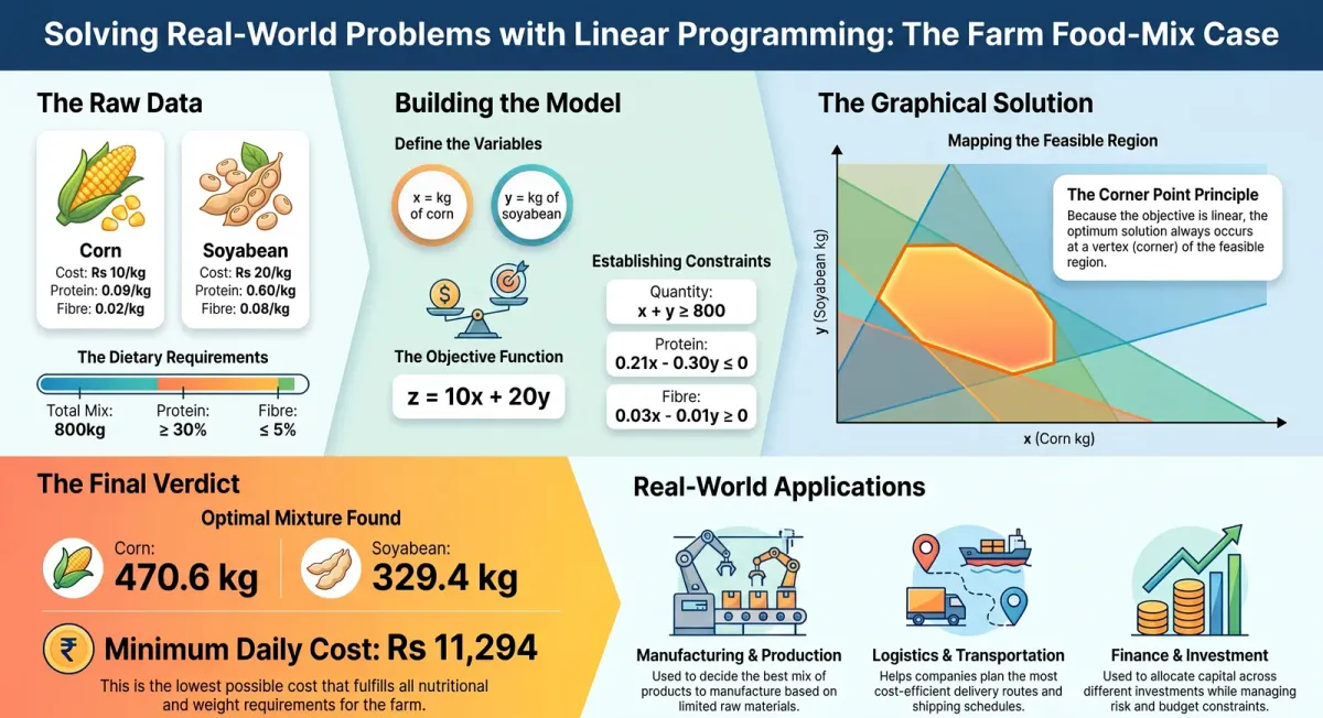 Linear Programming as a Mathematical Model: The Farm Food-Mix Problem (Class 11 Maths) cover image