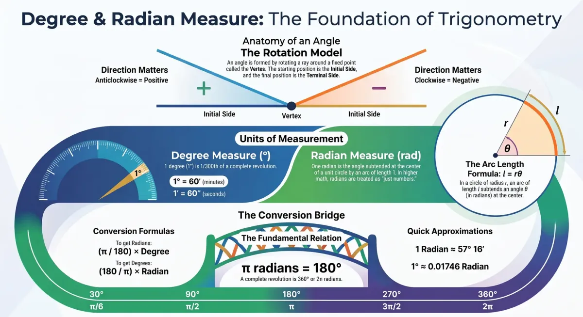 Degree and Radian Measure of Angles: Complete Guide for CBSE Class 11 Maths cover image
