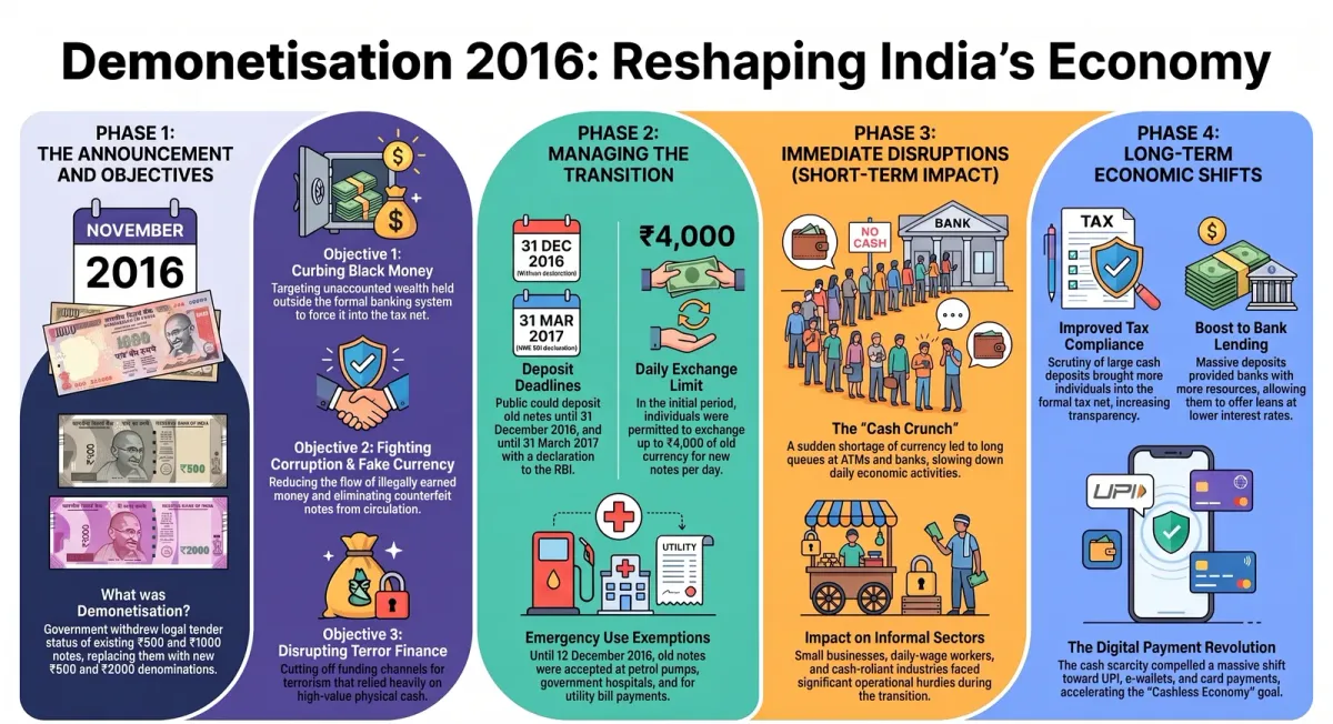 Demonetisation in India 2016: Objectives, Impact and Key Facts for Class 11 Students cover image