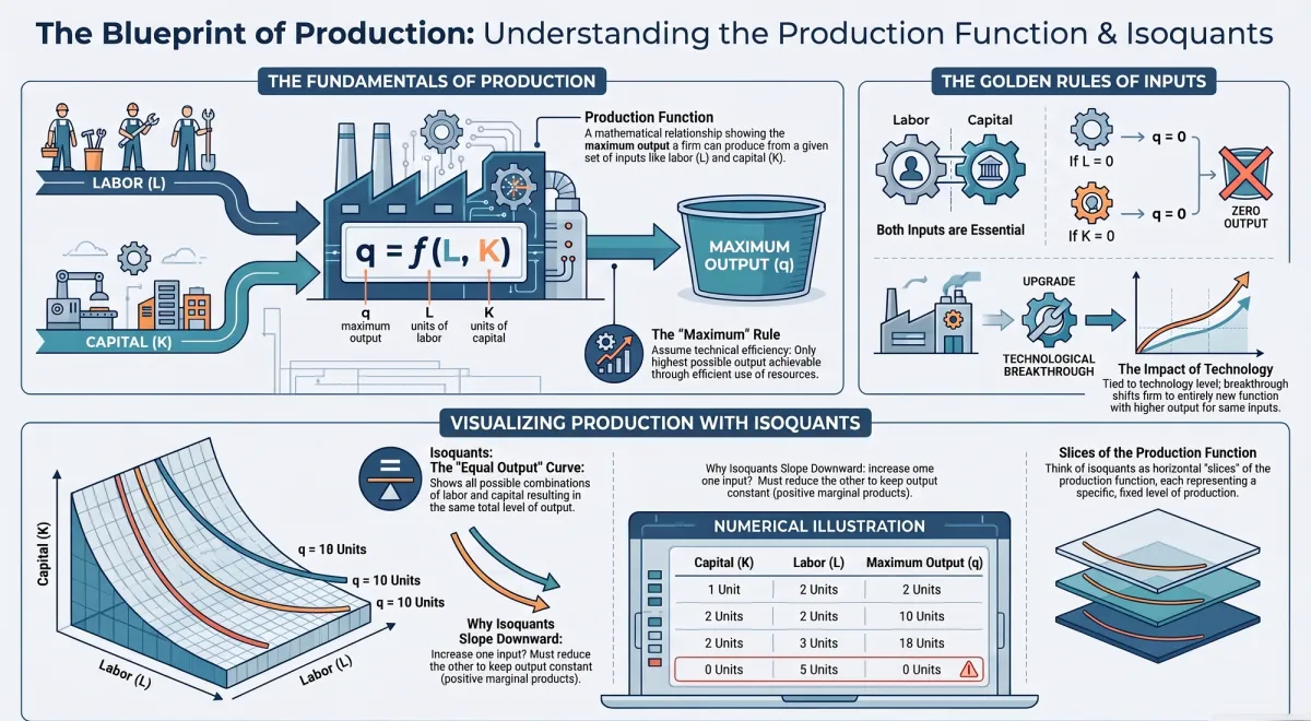 Production Function & Law of Variable Proportions: TP, AP, MP Explained — Visual summary and infographic