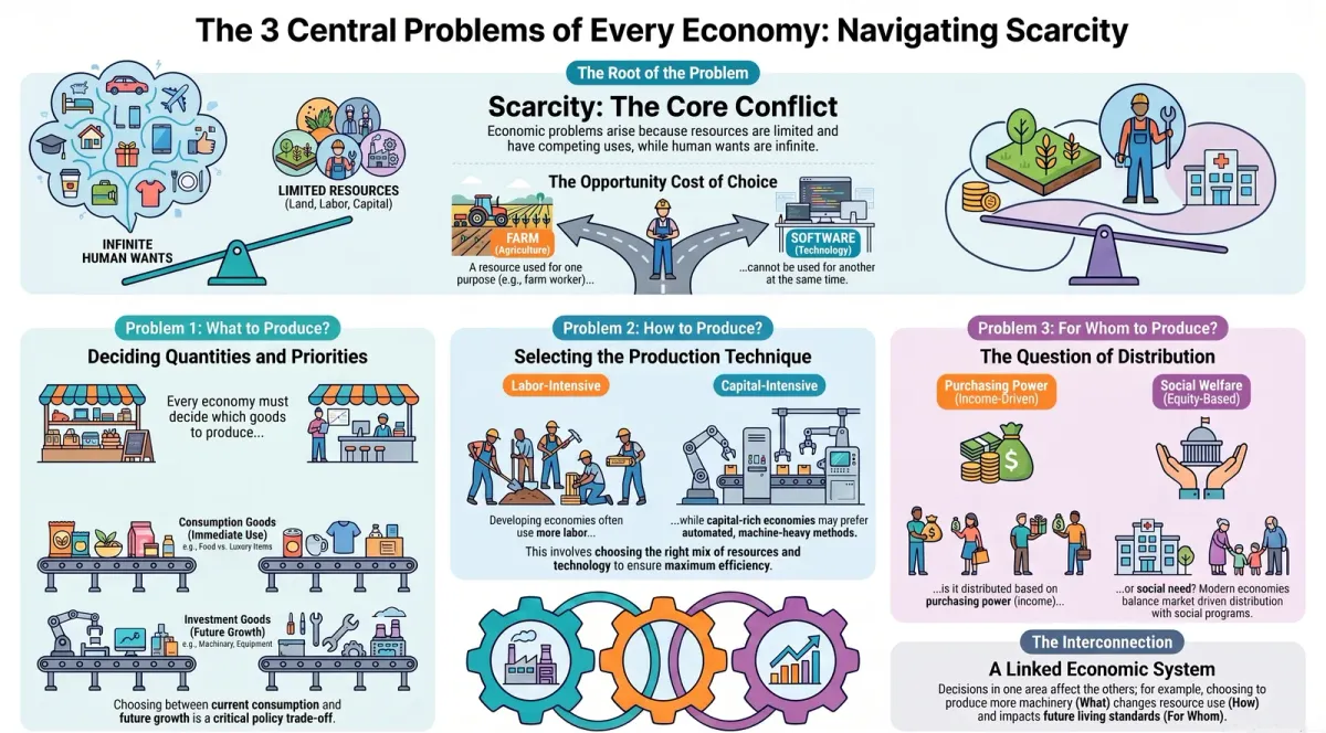 Central Problems of an Economy Explained: What, How & For Whom