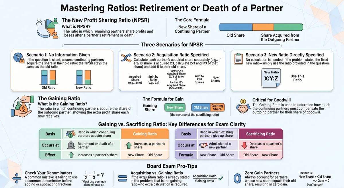 New Profit Sharing Ratio and Gaining Ratio on Retirement or Death of a Partner cover image