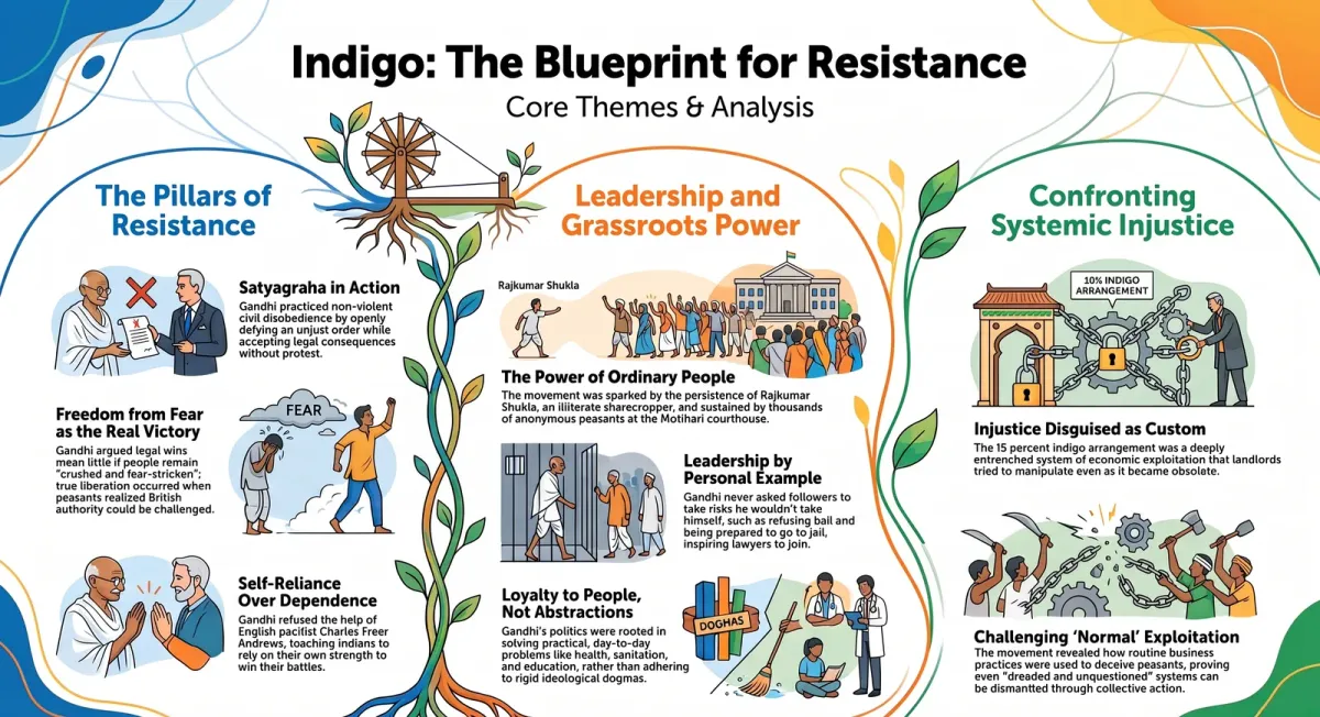 Themes in Indigo: Satyagraha, Self-Reliance and Freedom from Fear – CBSE Class 12 cover image