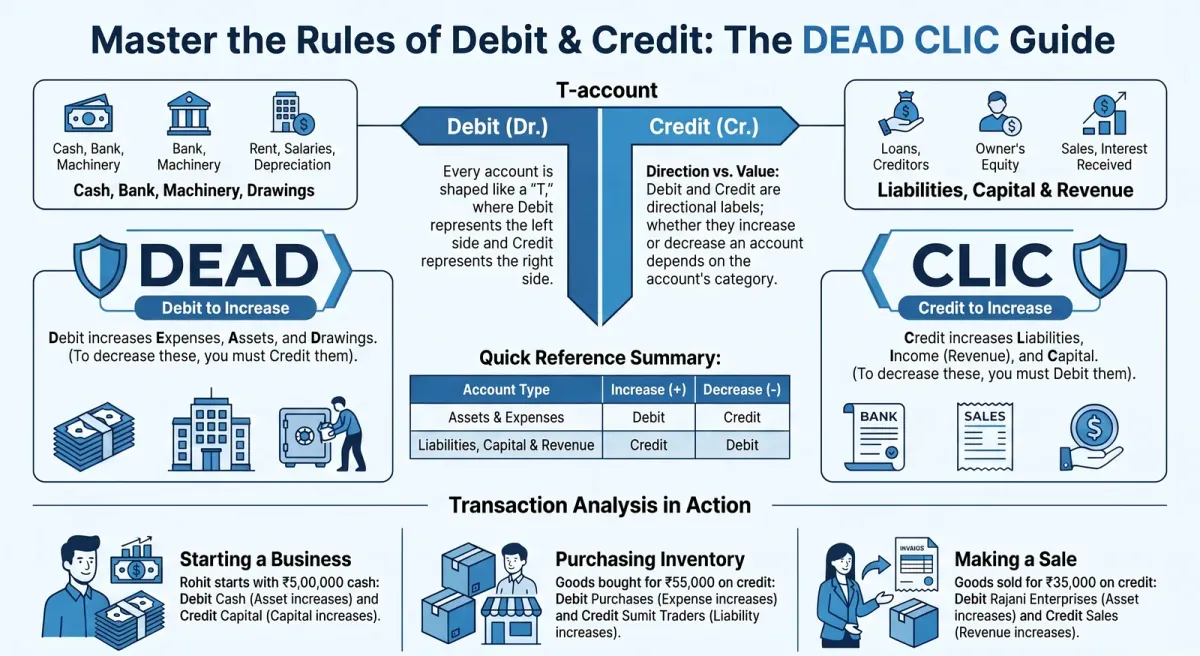 Rules of Debit and Credit in Accounting – Class 11 Complete Guide with Examples cover image