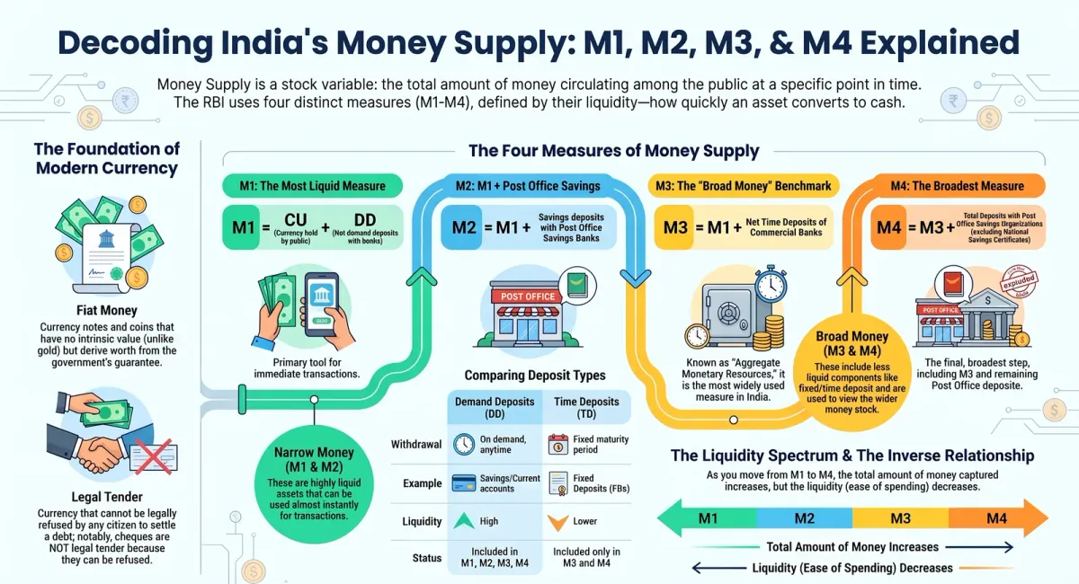 Money Supply in India: M1, M2, M3, M4 Explained (Narrow vs Broad Money) cover image