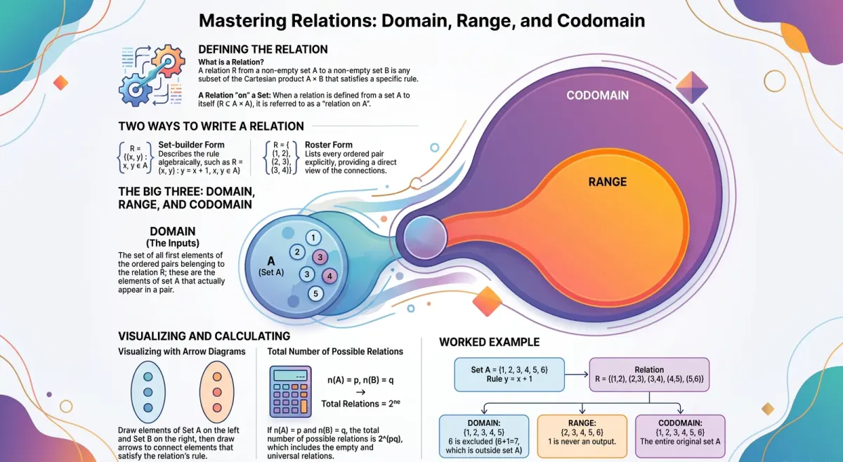 Relations in Maths: Domain, Range, Codomain & Arrow Diagrams cover image