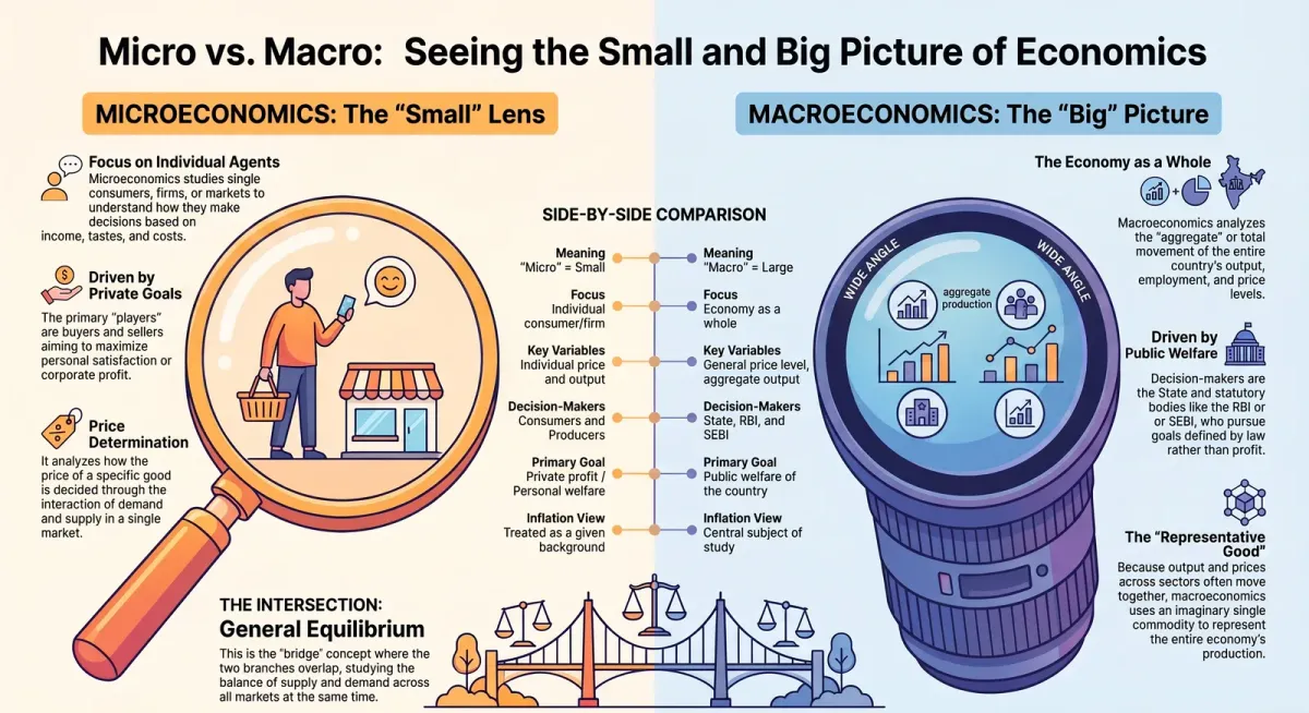 Microeconomics vs Macroeconomics: Key Differences (Class 11 Guide) — Comprehensive visual summary and infographic