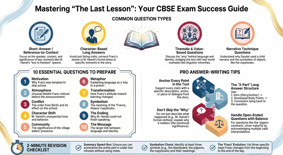 The Last Lesson: Exam Tips, Important Questions and Revision Checklist (CBSE Class 12 English Flamingo)