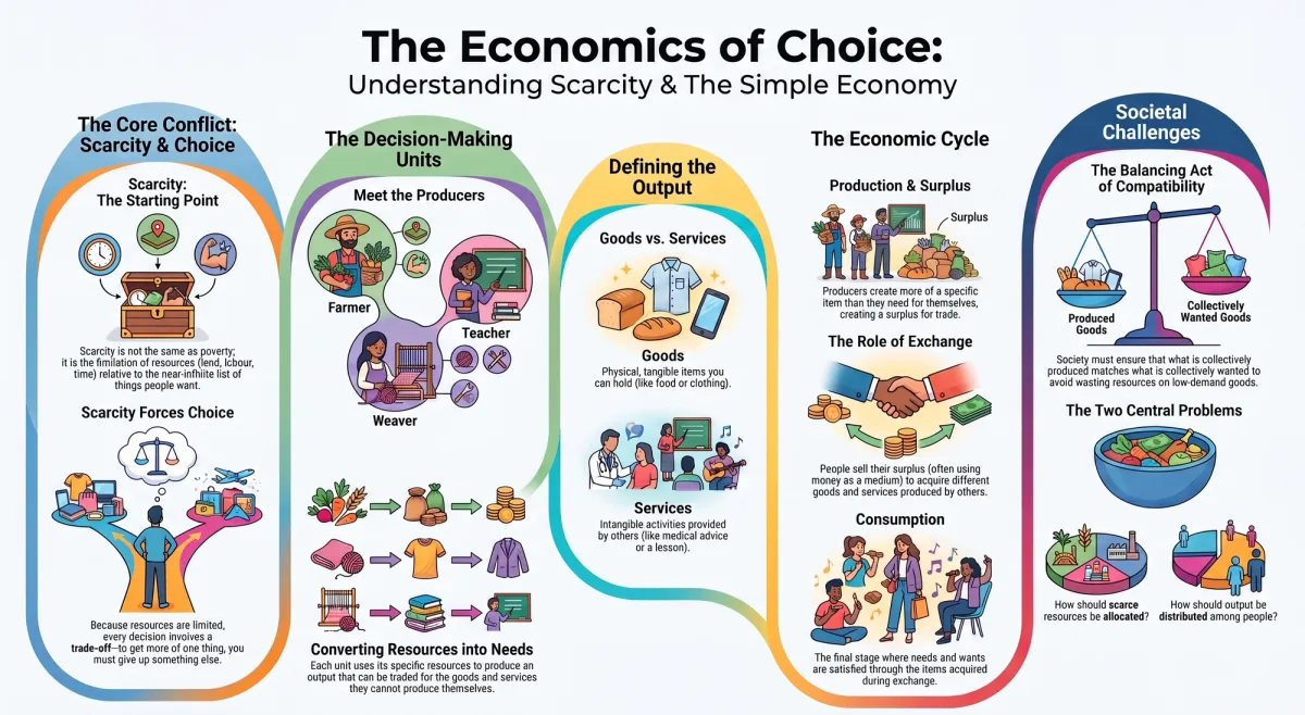 Introduction to Economics: Scarcity, Choice & Opportunity Cost Explained — Visual summary and infographic