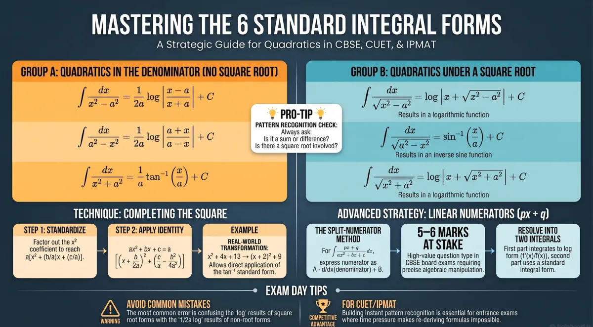 Standard Integral Forms: x²±a² Formulas for Class 12 Maths