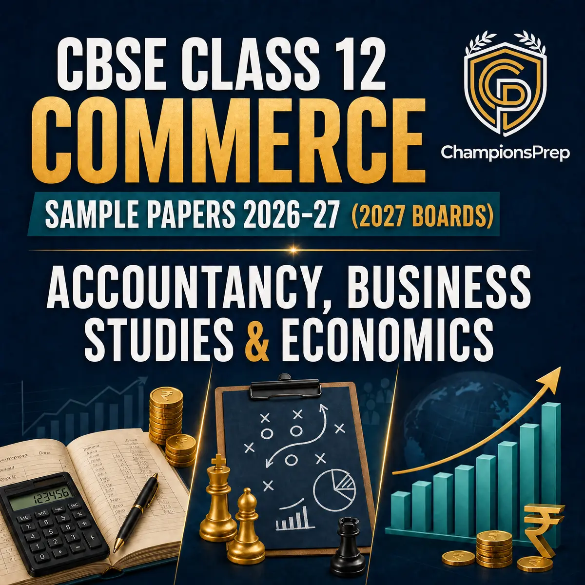 CBSE Class 12 Commerce Sample Papers 2026-27 (2027 Boards): Accountancy, Business Studies and Economics — cover