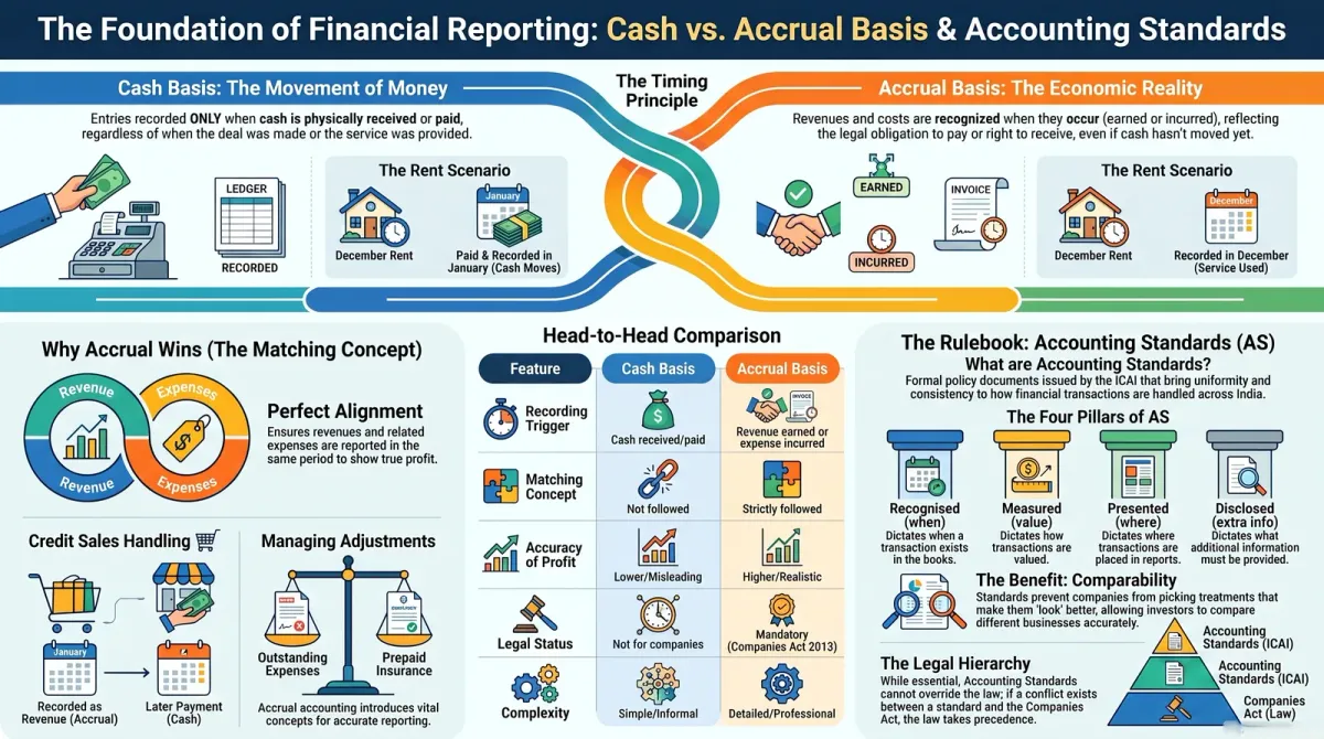 Cash Basis vs Accrual Basis of Accounting & Accounting Standards | Class 11 Accountancy