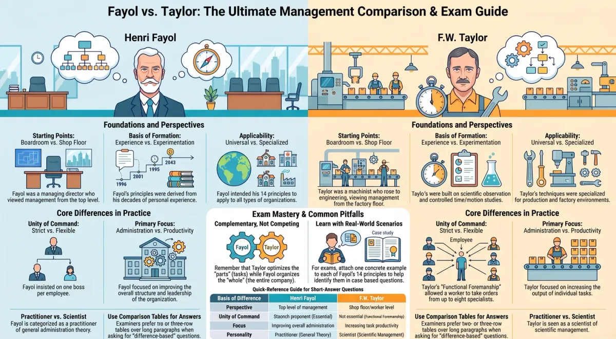 Fayol vs Taylor: A Complete Comparison and Exam Prep Guide cover image